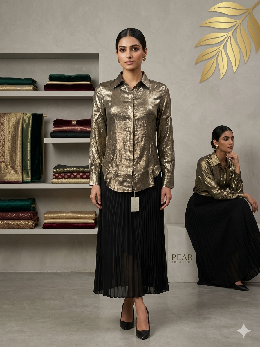 imported ladies golden gliter shirt skirt 2 piece 1498-529