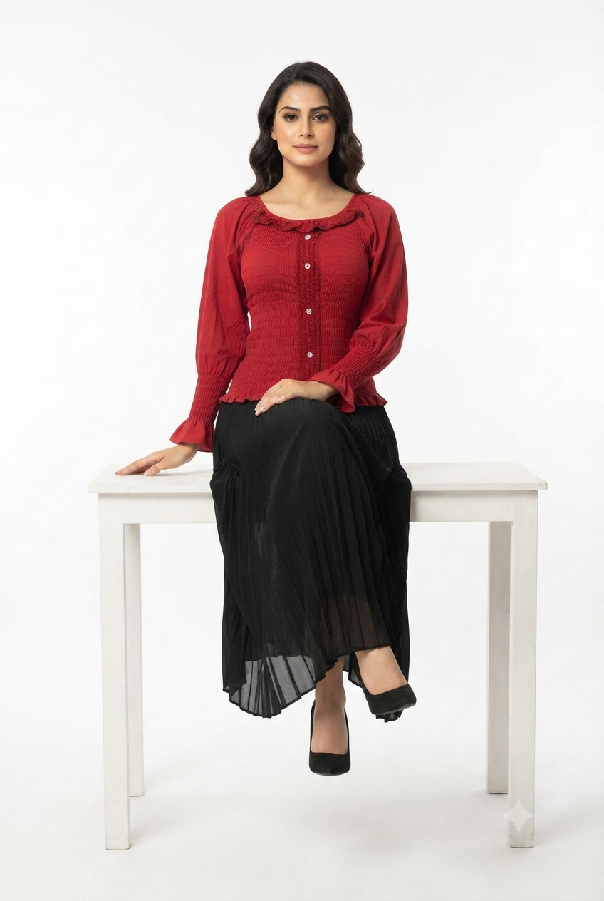 imported red crop top skirt 2 piece XS-51#-529 S