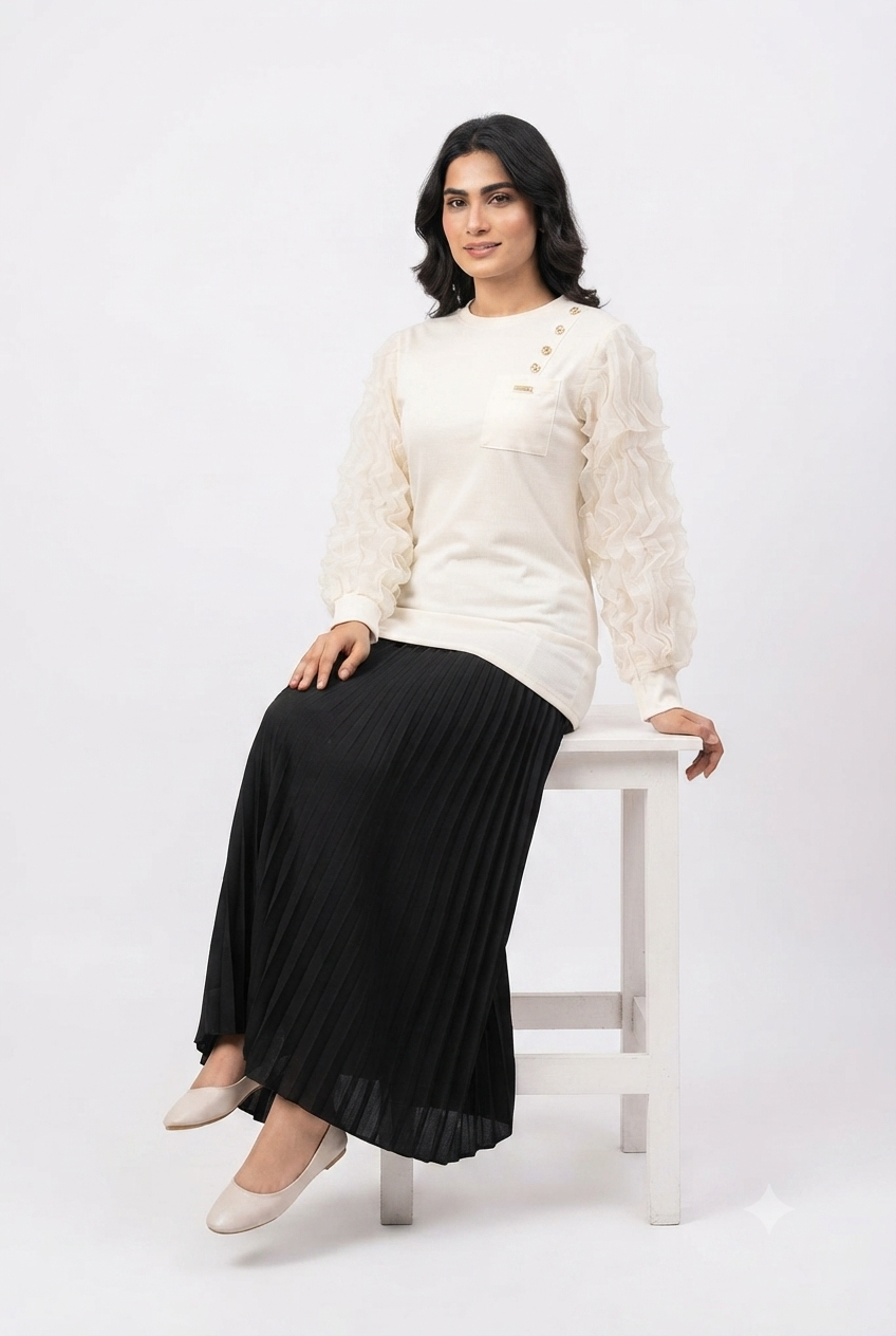 Imported ladies cream top skirt 2 piece 759#-529 S