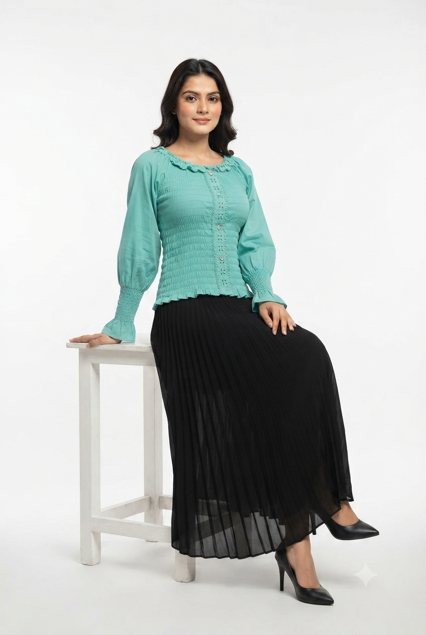 imported ladies c green crop shirt skirt 2 piece XS 1334#-529 S