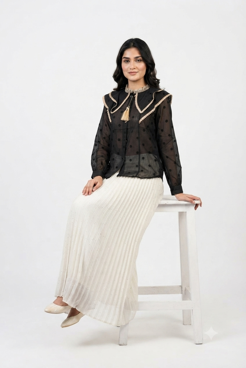Imported ladies black top skirt 2 piece 8973-529 white S