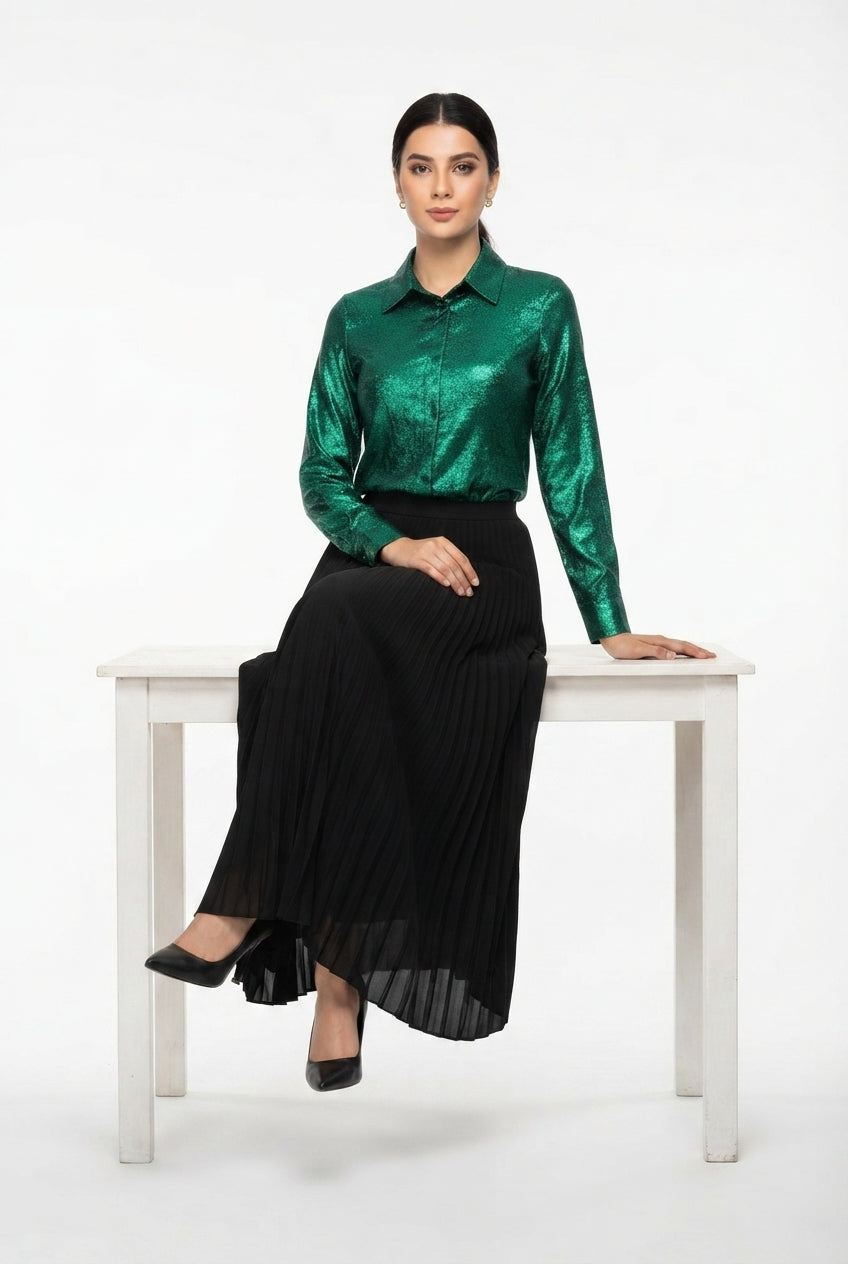 imported ladies gliter shirt green 2 piece 1498-529 S