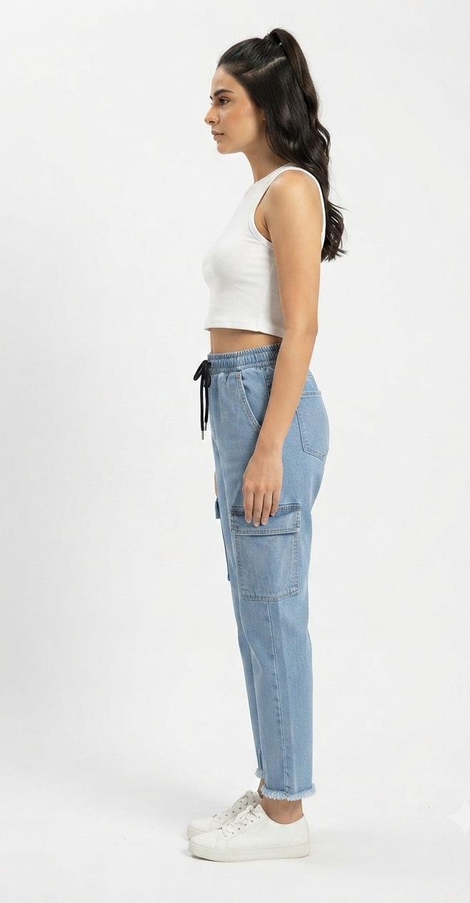 ladies mango cargo jeans light blue