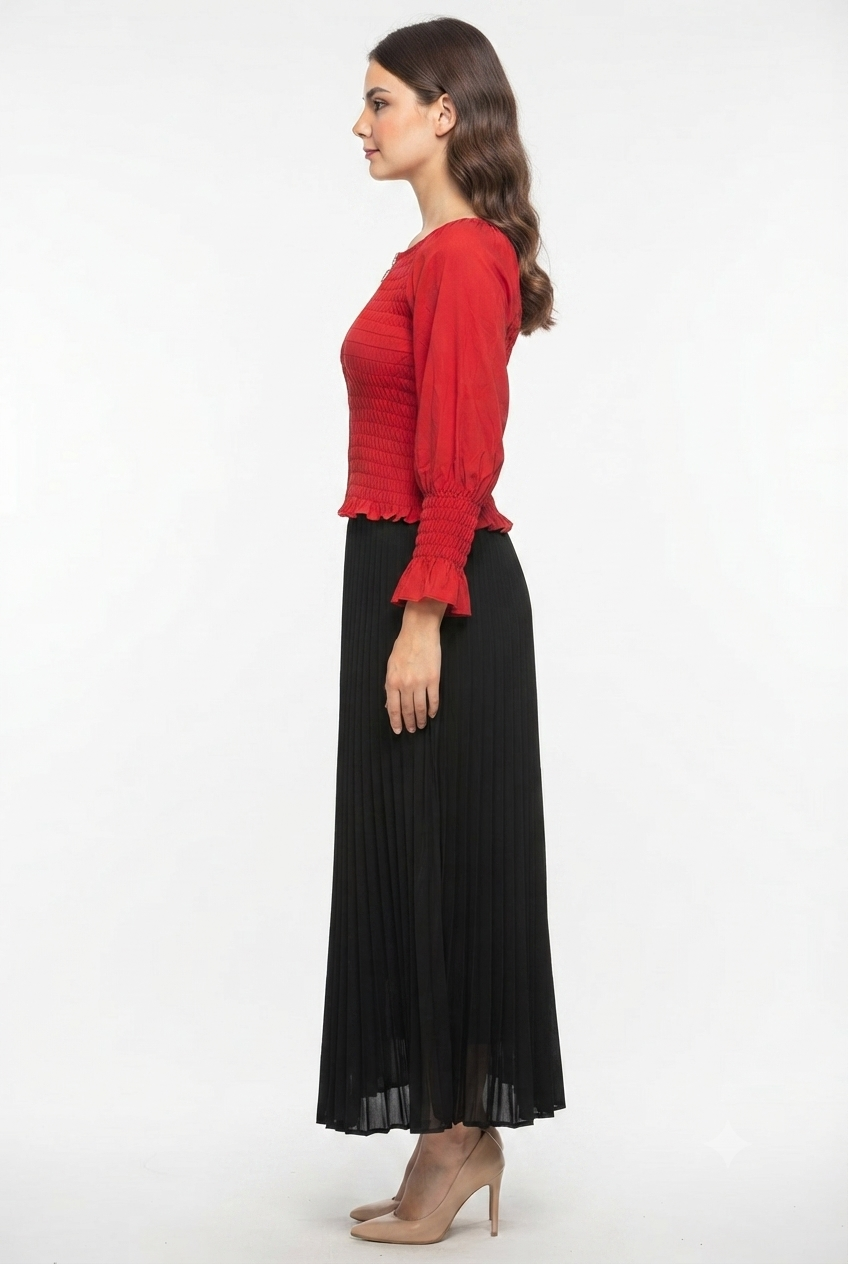 Imported ladies red crop shirt black skirt 2 piece XS 1334# 529 S