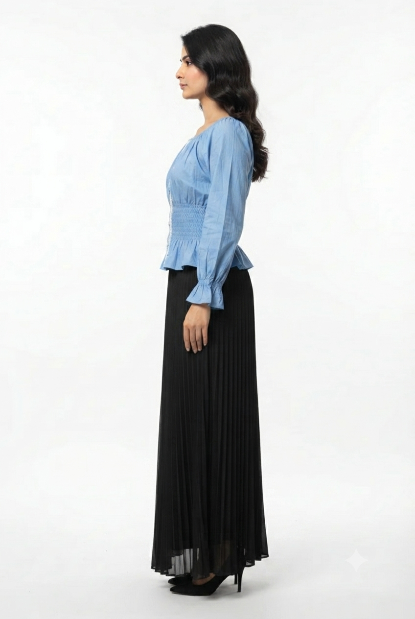 Imported ladies crop shirt sky blue skits 2 piece XS 1666#-529