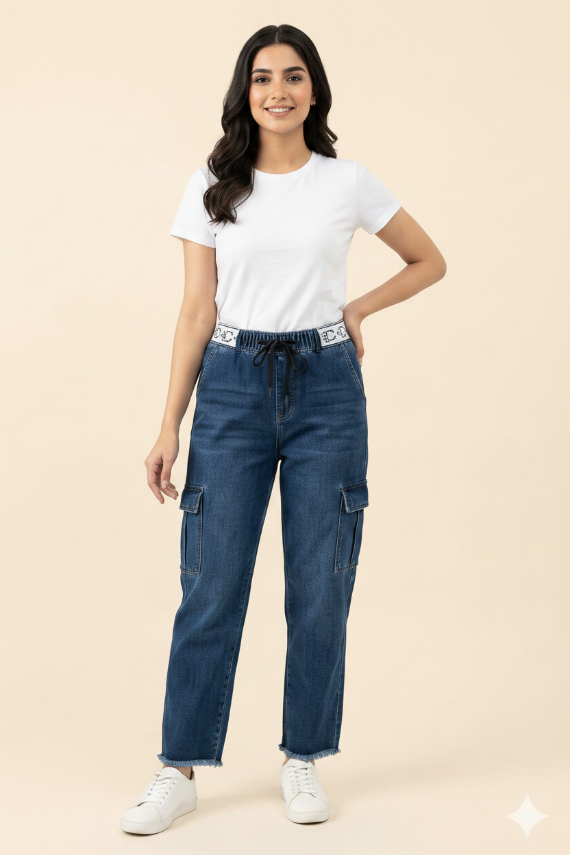 ladies mango cargo jeans blue