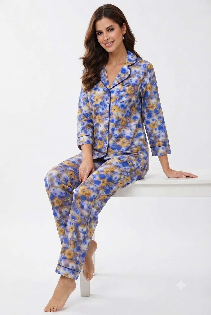 imported ladies night suit blu yellew