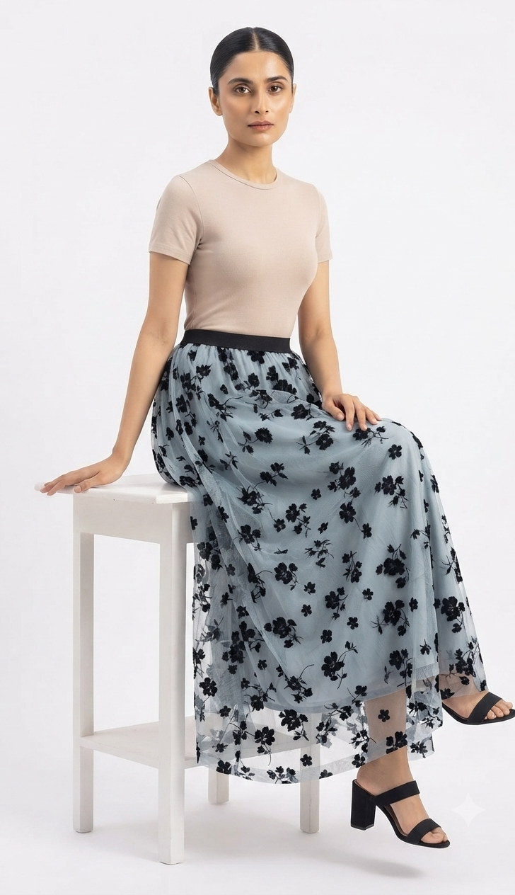 Imported ladies flocking gray skirt L92511 R