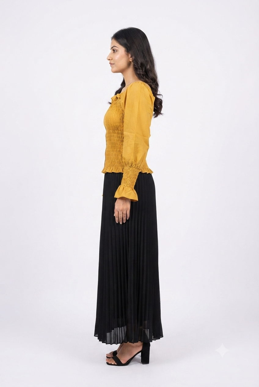 Imported ladies yellow crop shirt skirt 2piece XS 1334#-529 S