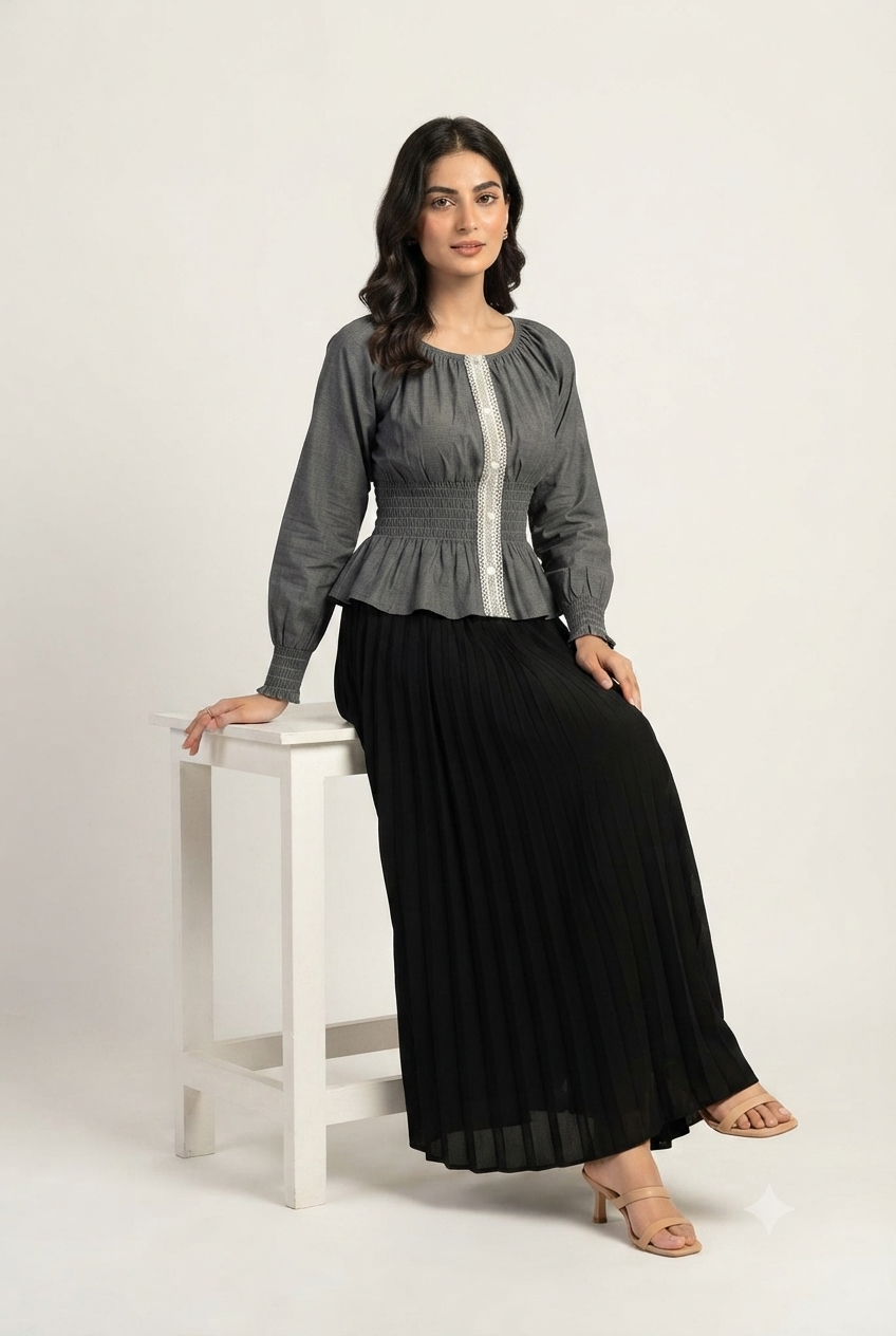 Imported crop with lass ladies gray top XS 1666# S