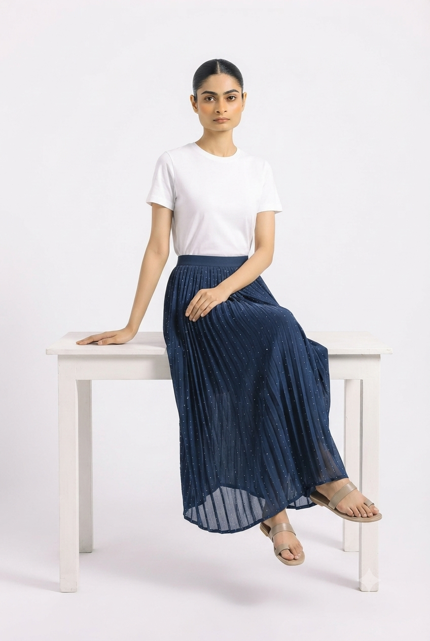 Imported ladies navy blue belt skirt 101 R