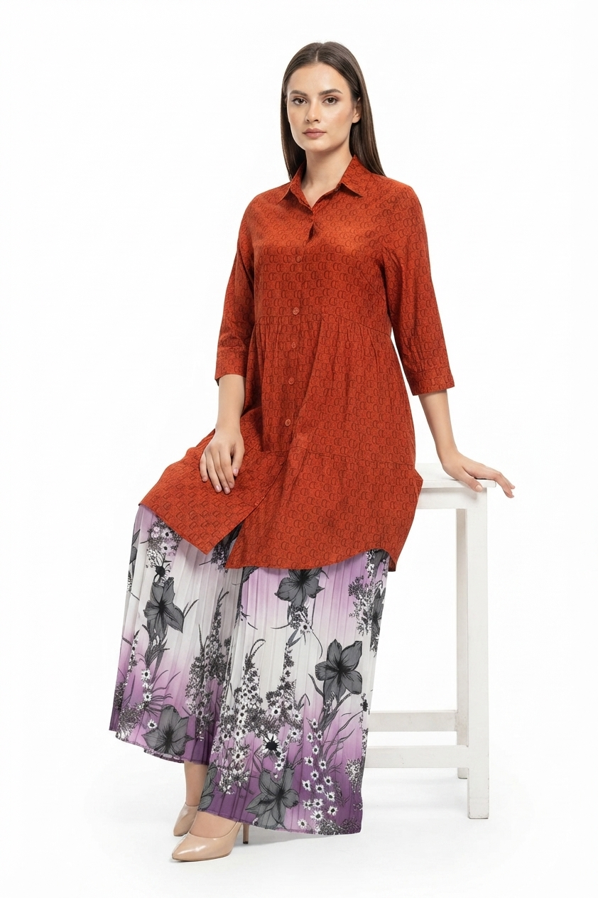 Imported ladies long shirt skirt 2 piece 2417-937 S