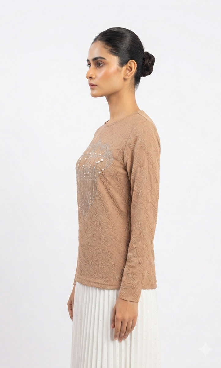 imported ladies 2 piece suit light brown,white 1005,Q4 (Copy)