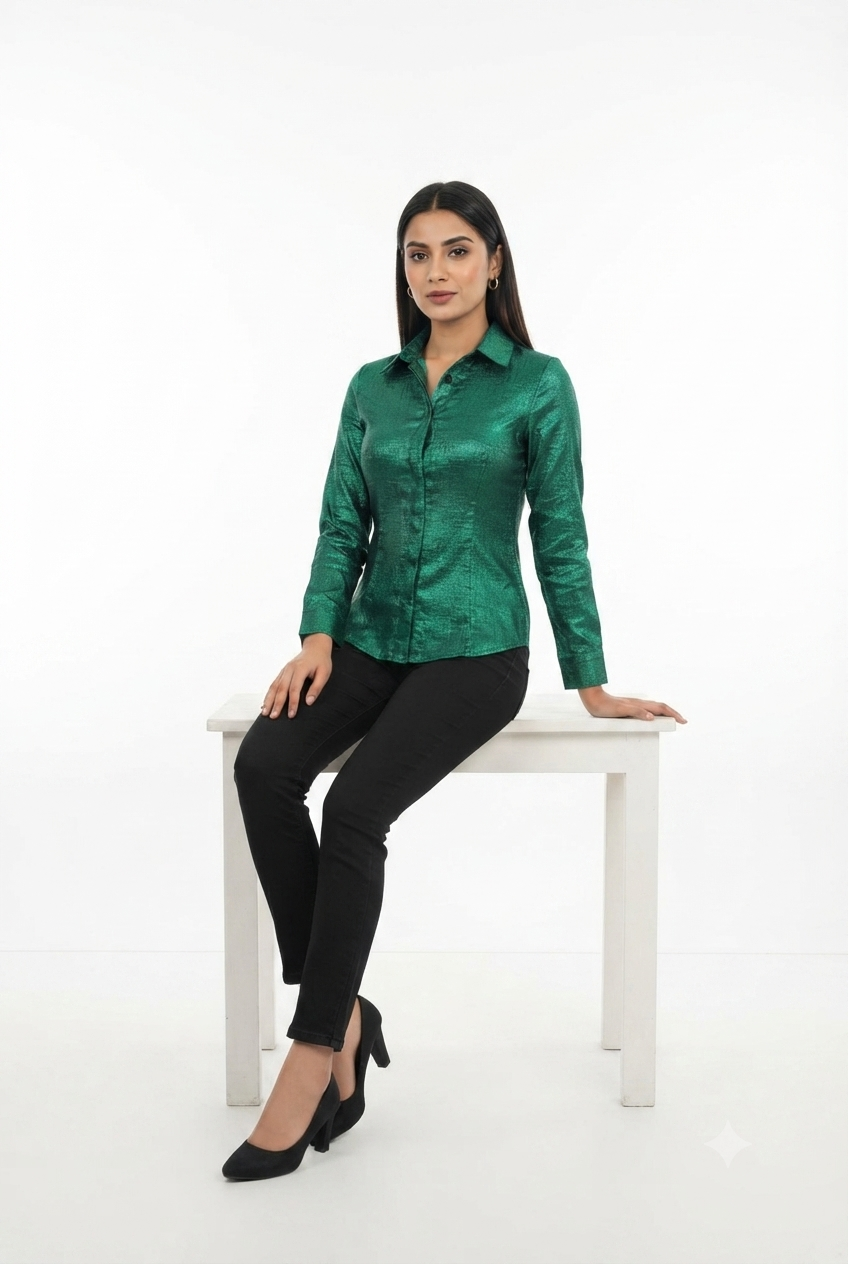 Imported gliter ladies shirt green Z-S 311937-C S
