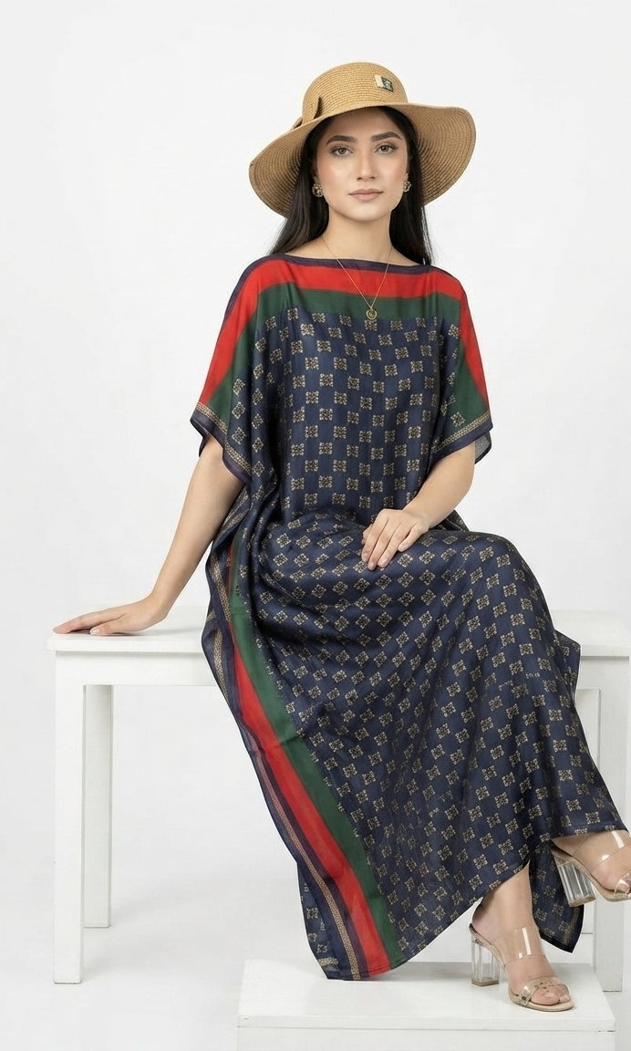 imported ladies kaftan blue red line 17474