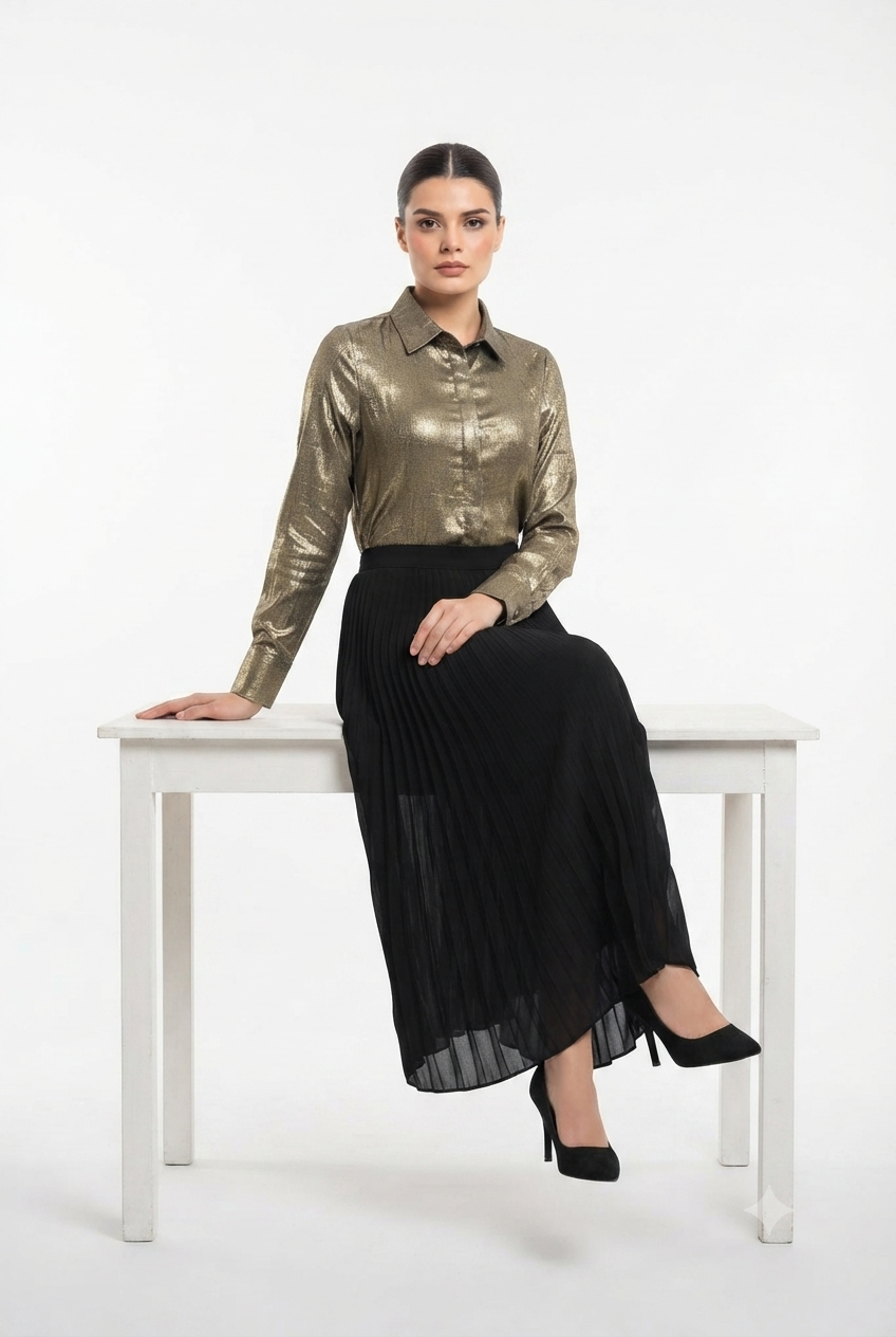 imported ladies golden gliter shirt skirt 2 piece 1498-529 S