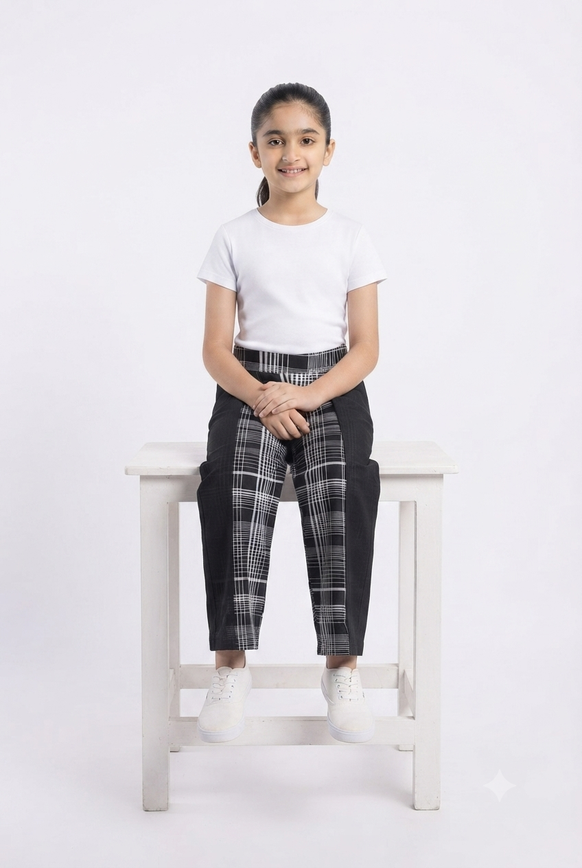 imported kids girl plazzo 00795 black plaid