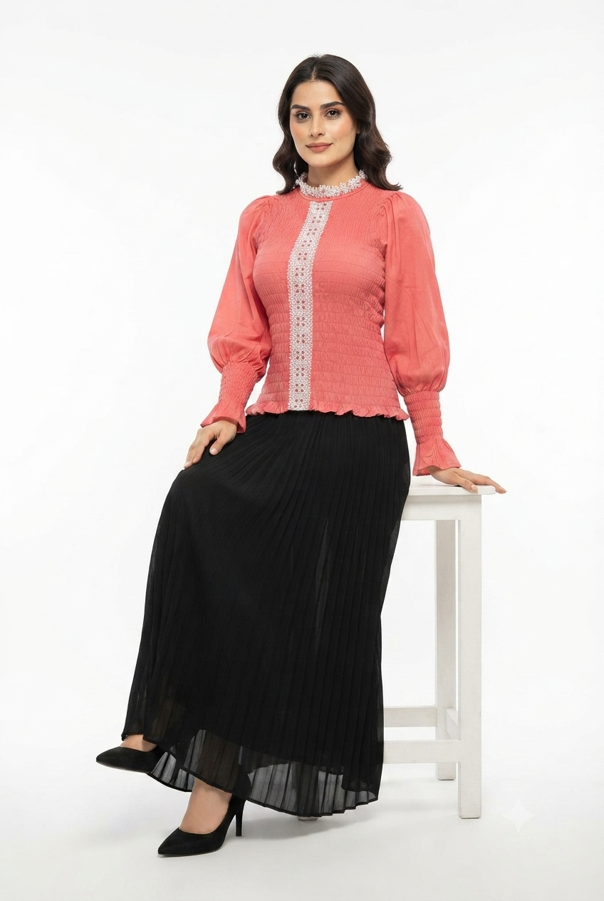 imported ladies pink crop shirt skirt 2 piece XS 1666#-529 S