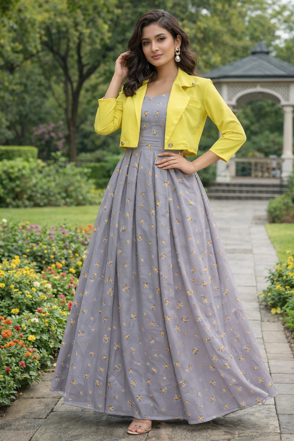 imported maxi koti maxi gray yellow 2 piece UMG R
