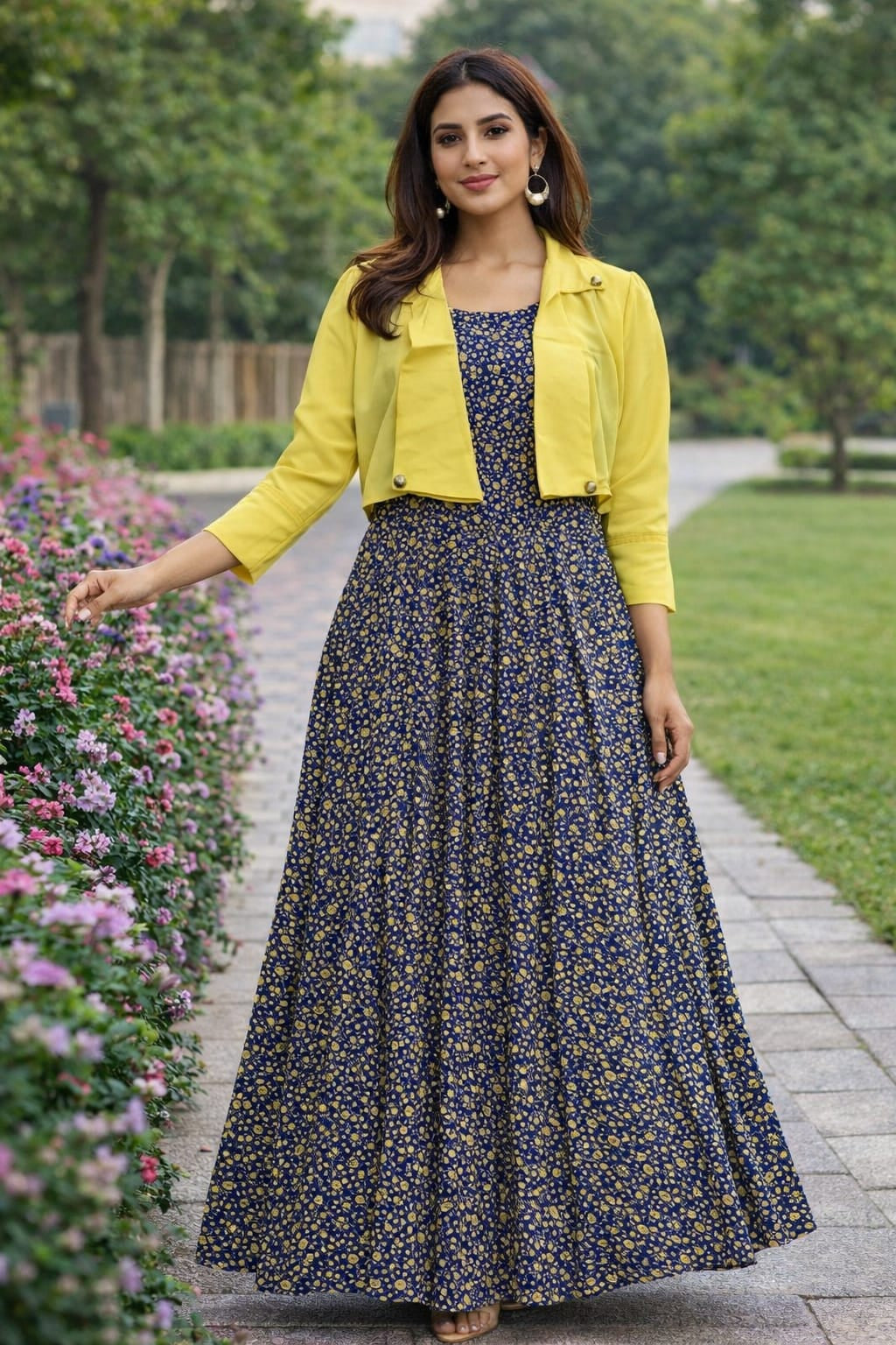 imported ladies koti maxi 2 piece yellow blue UMG R
