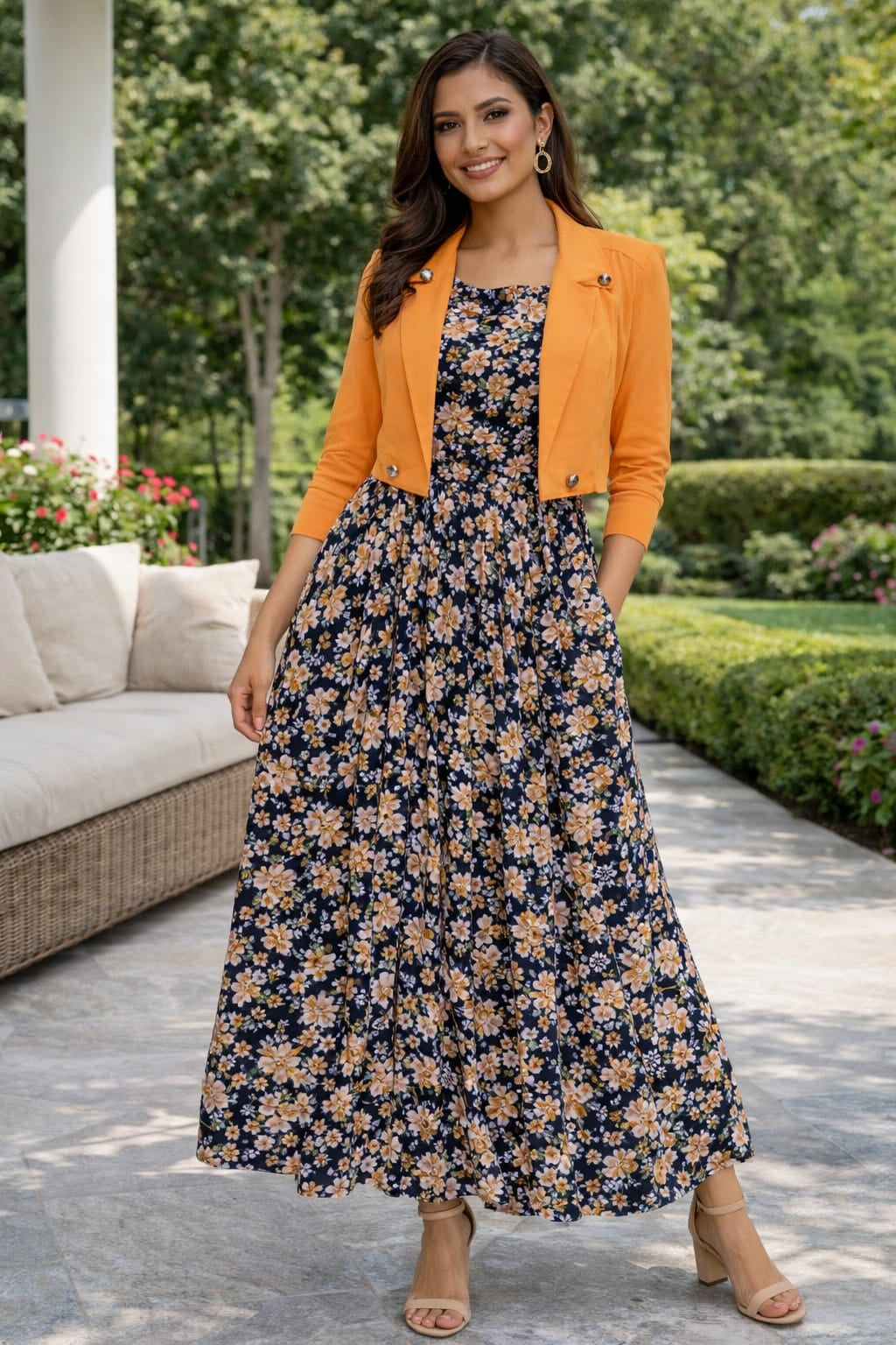 imported ladies koti maxi 2 piece orange blue UMG R