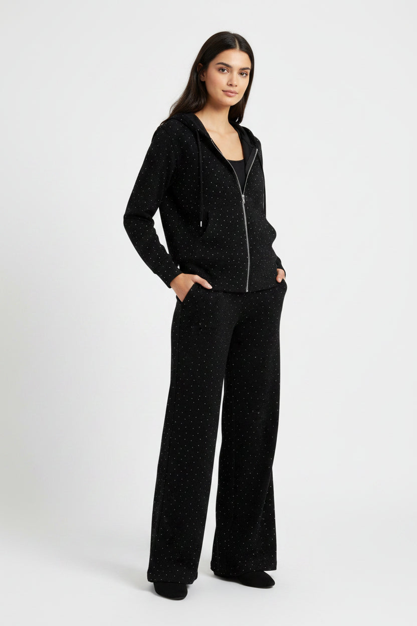 Ladies Imported Zipper Black Hoodie Suit 2475 S