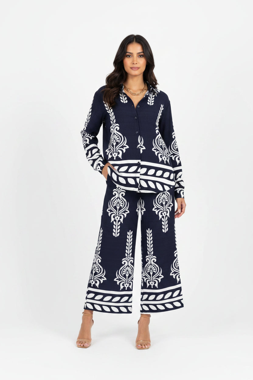 Ladies Imported Navy Blue Printed Cord Set 4825 S