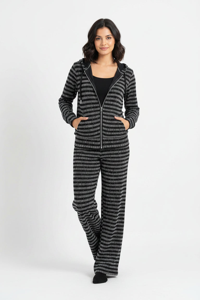 Ladies Imported Zipper Grey Black Hoodie Suit 2475 S