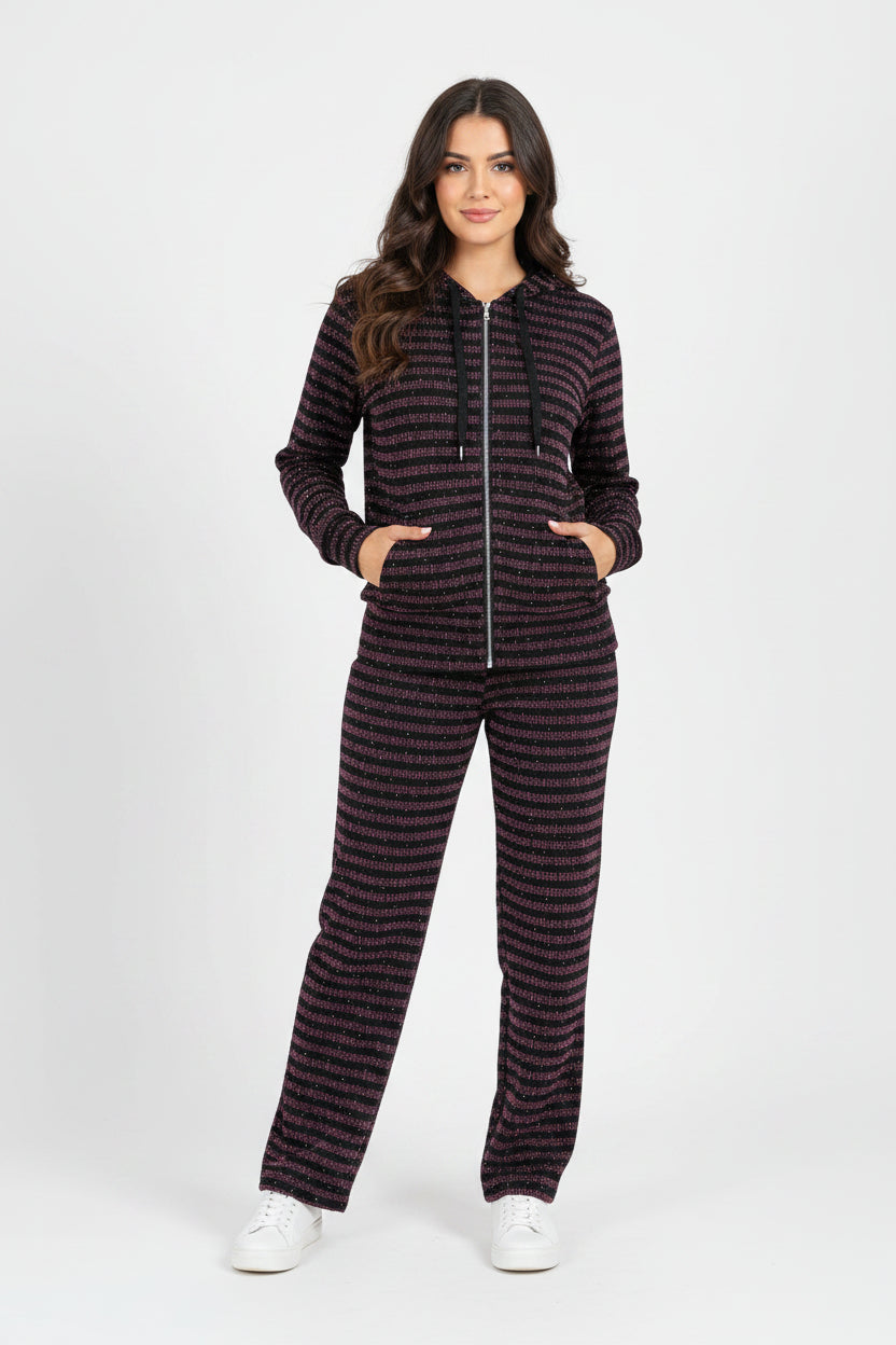 Ladies Imported Zipper Mahron Black Hoodie Suit 2475 S