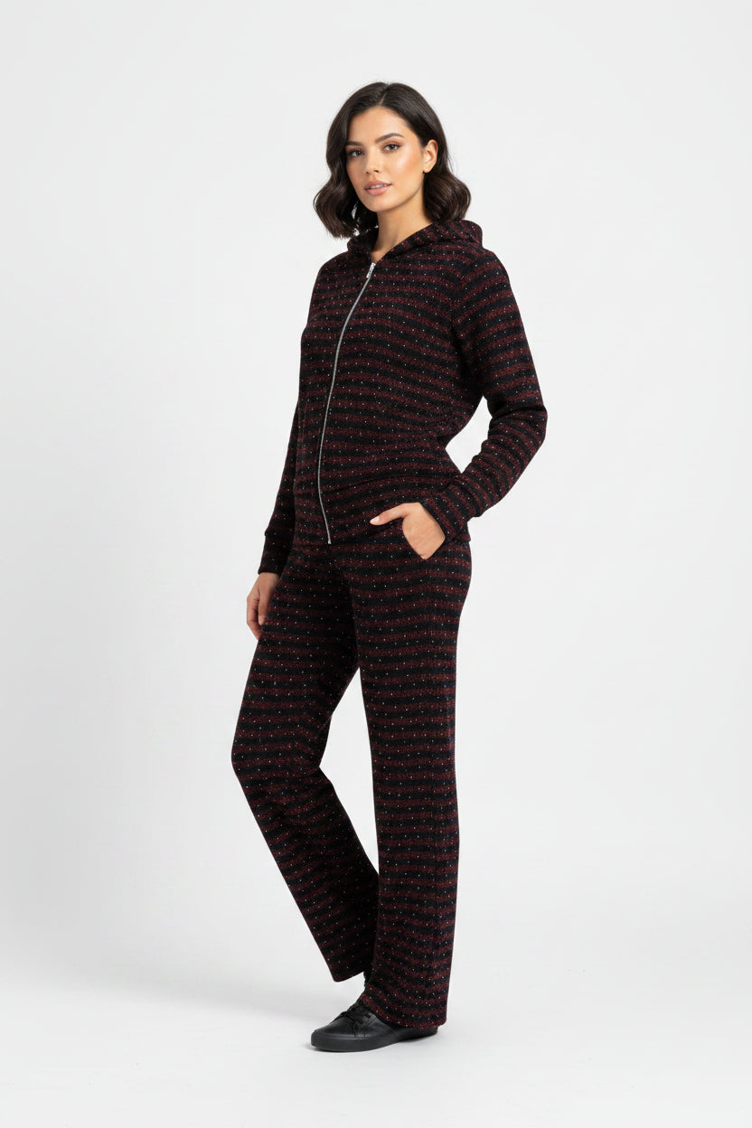 Ladies Imported Zipper Red Black Hoodie Suit moonlight 2475