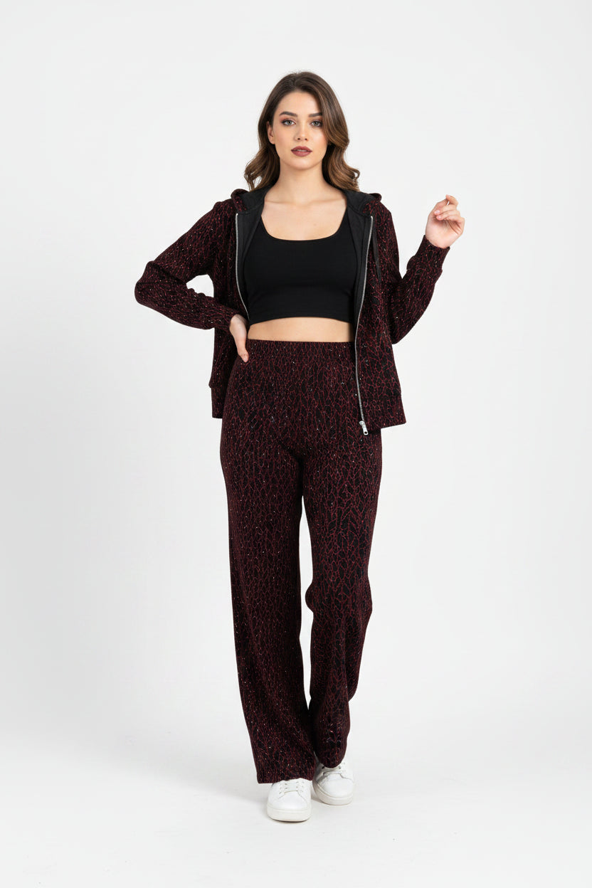 Ladies Imported Zippe Mahroon black Hoodie Suit moonlight 2475 S