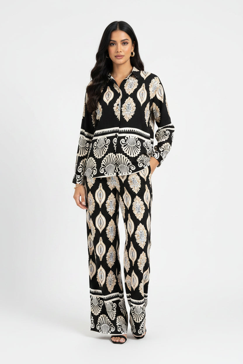 Ladies Imported Black Printed Cord Set 4825 S