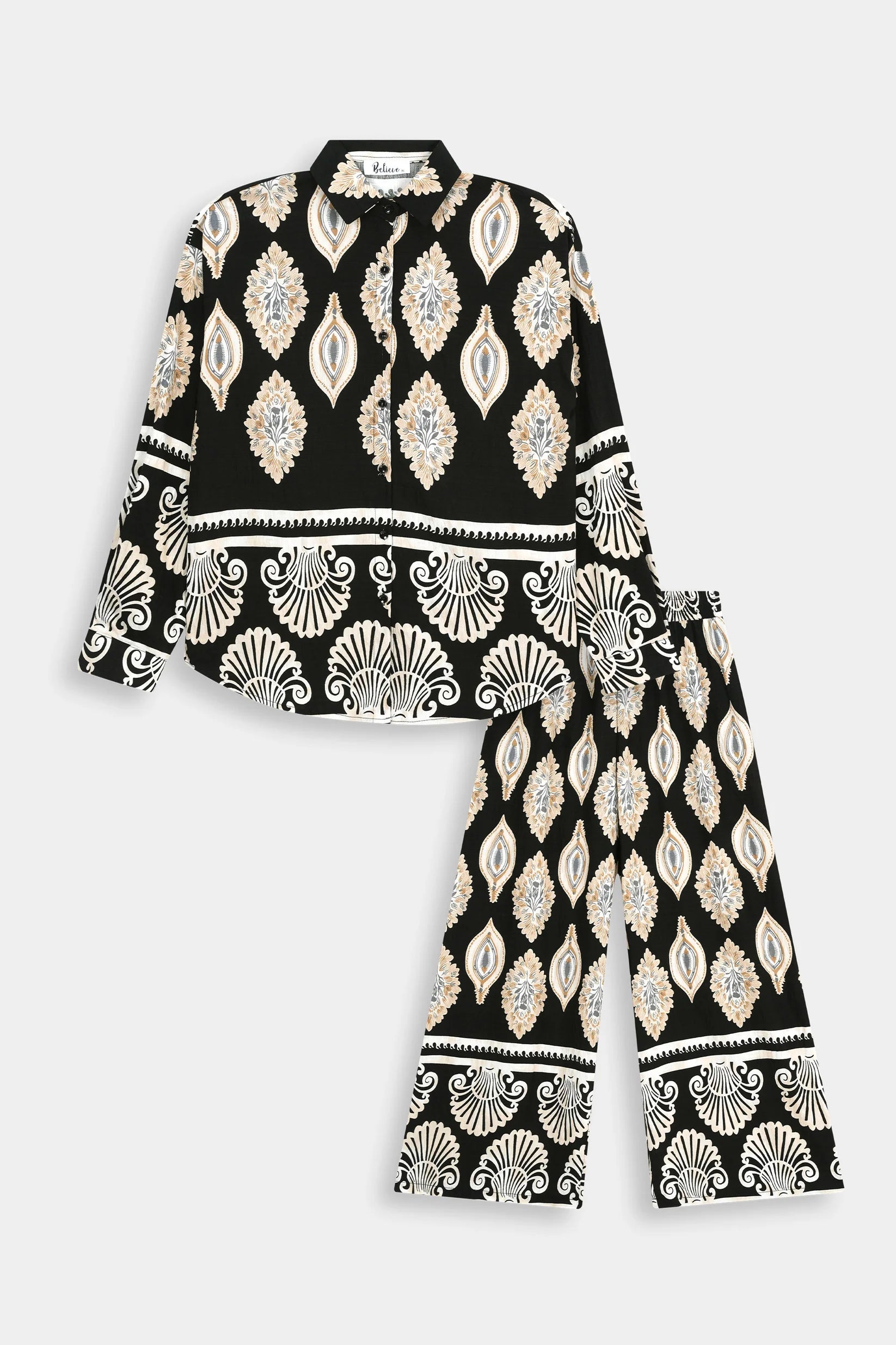 Ladies Imported Black Printed Cord Set 4825 S