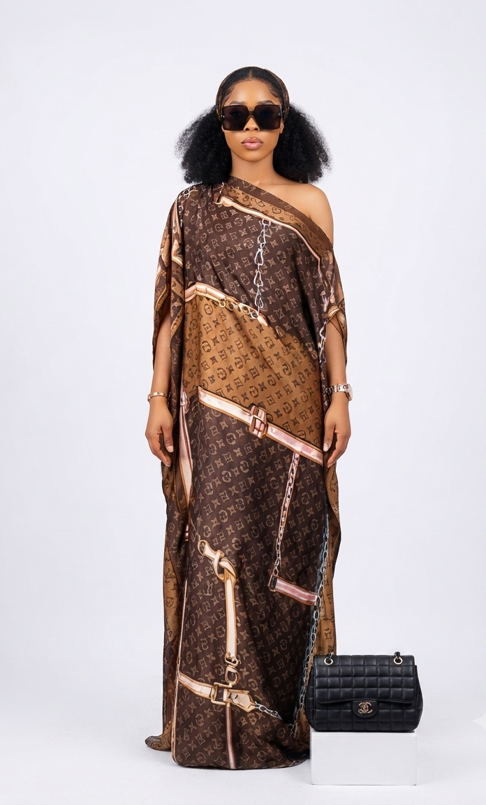 imported ladies silk kaftan brown 17474 S