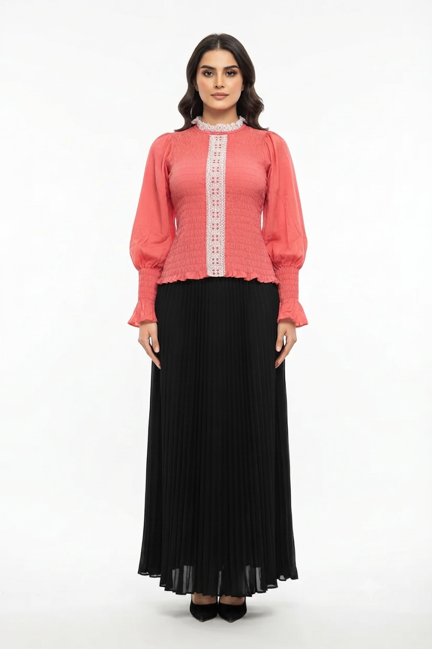imported ladies pink crop shirt skirt 2 piece XS 1666#-529 S