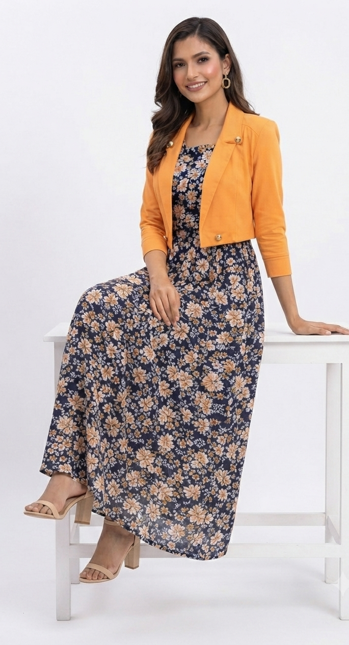 imported ladies koti maxi 2 piece orange blue UMG R