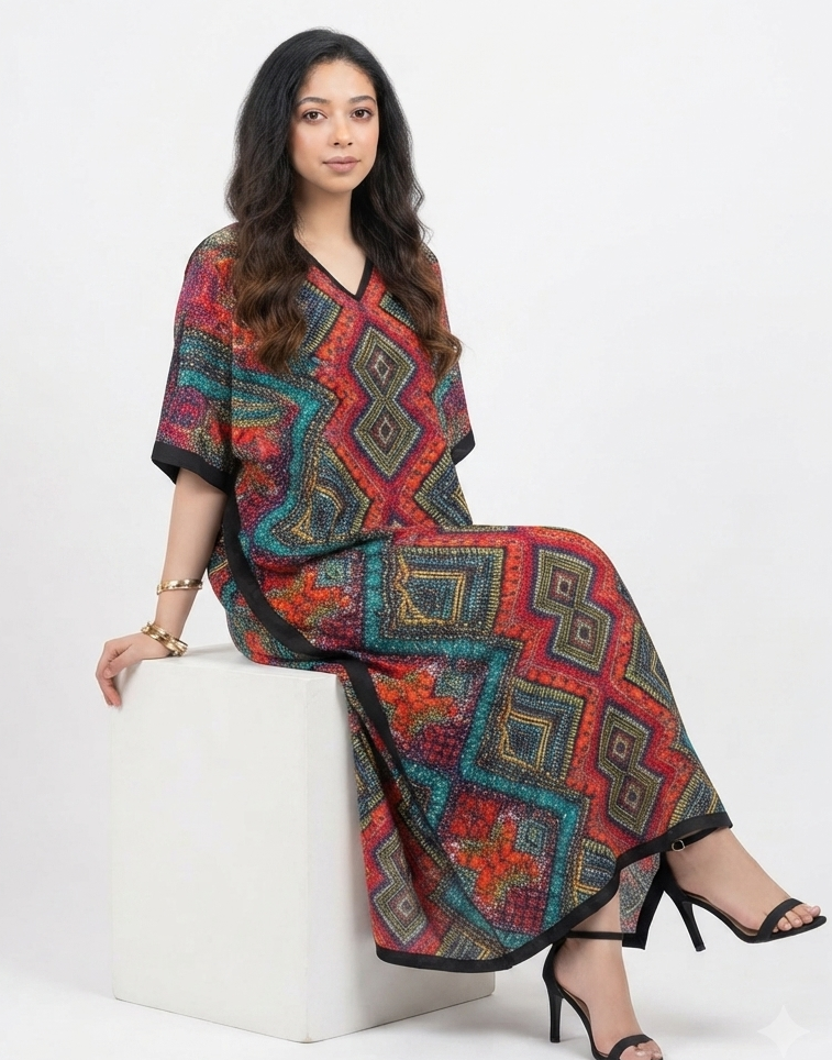 imported ladies kaftan green red 17474 S
