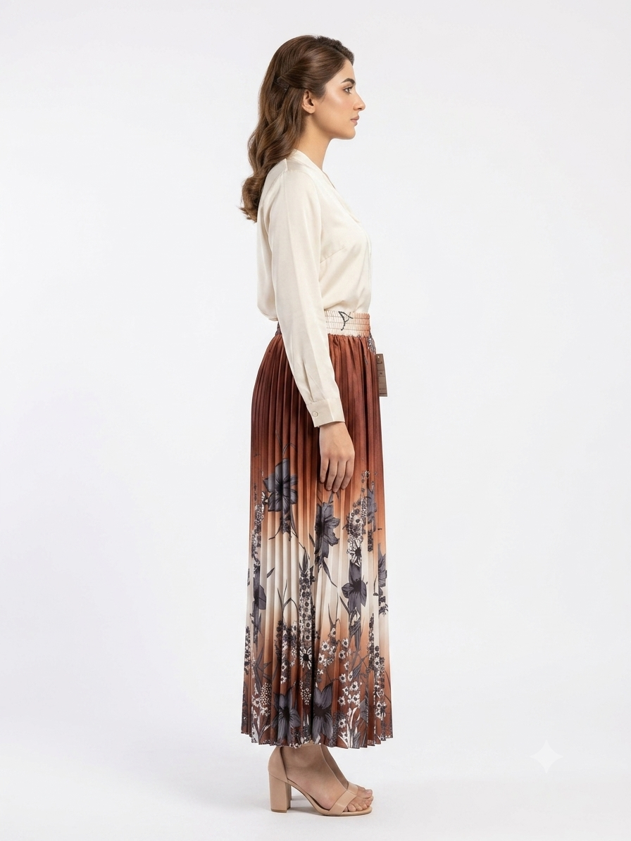 imported ladies print skirt brown 937