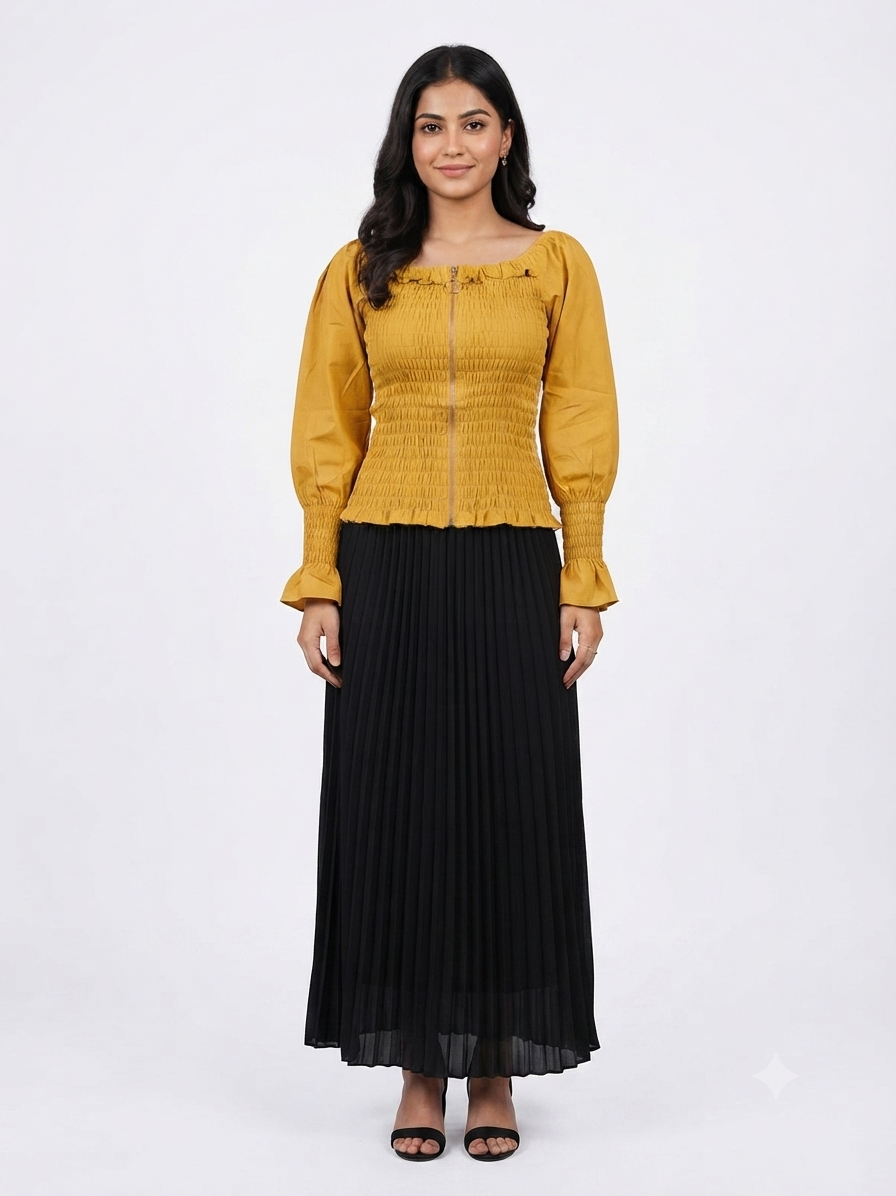 Imported ladies yellow crop shirt skirt 2piece XS 1334#-529 S