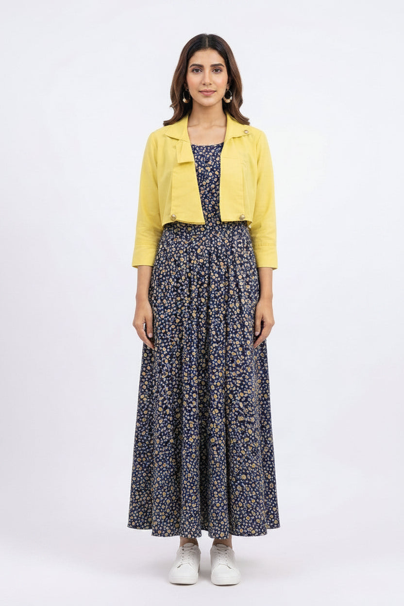 imported ladies koti maxi 2 piece yellow blue UMG R