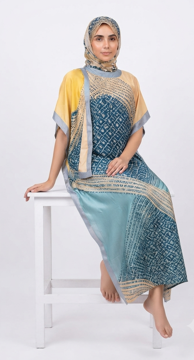 imported ladies silk kaftan ferozi golden 17474 S