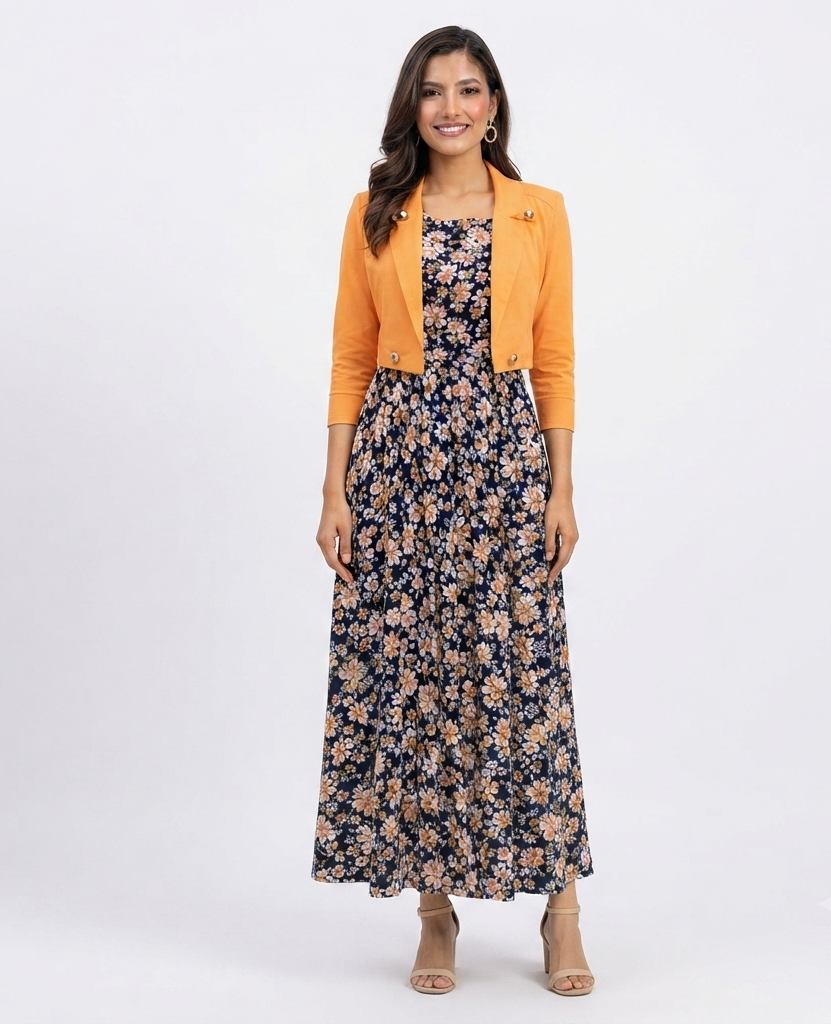 imported ladies koti maxi 2 piece orange blue UMG R