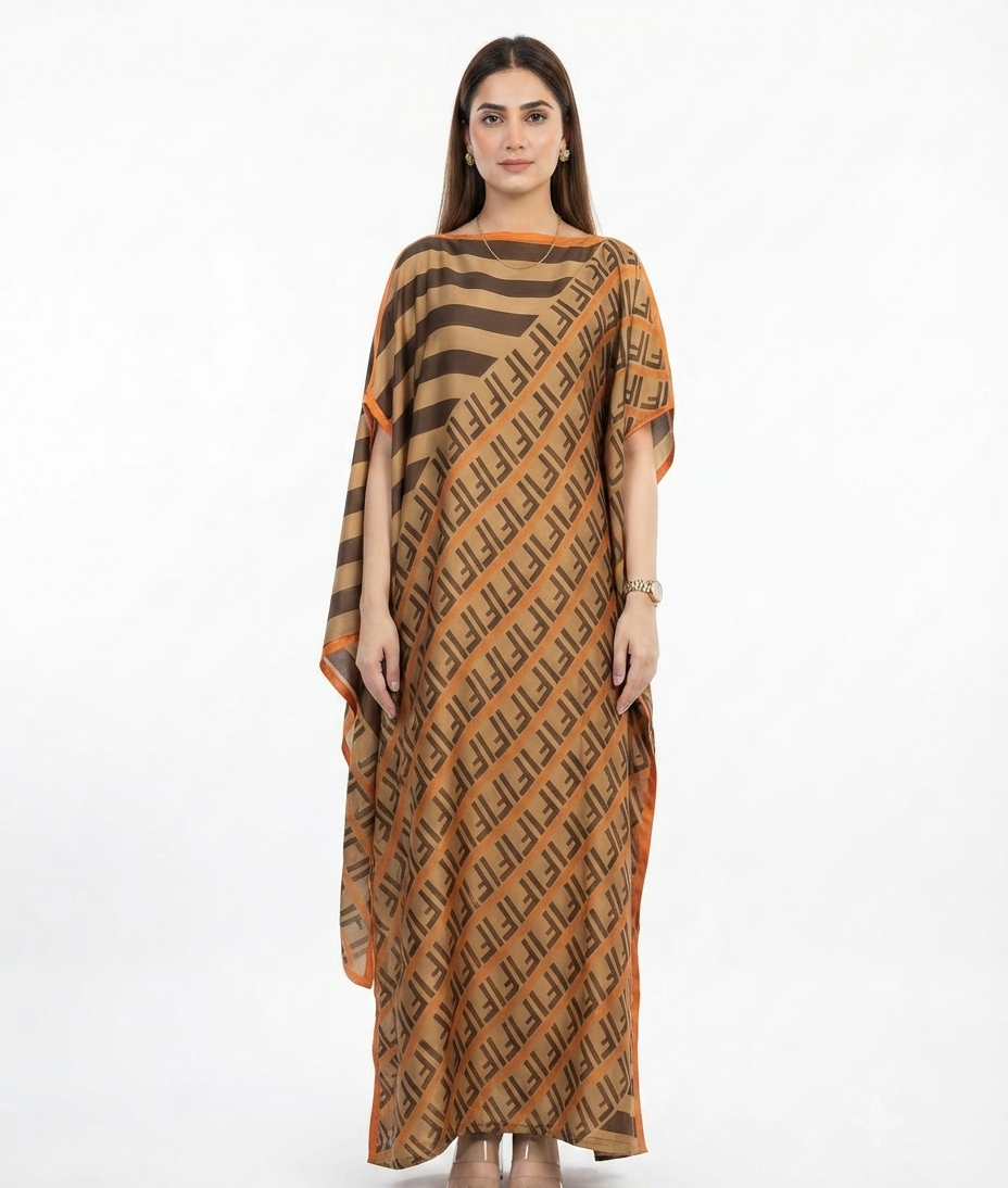 imported ladies silk kaftan golden brown 17474 S
