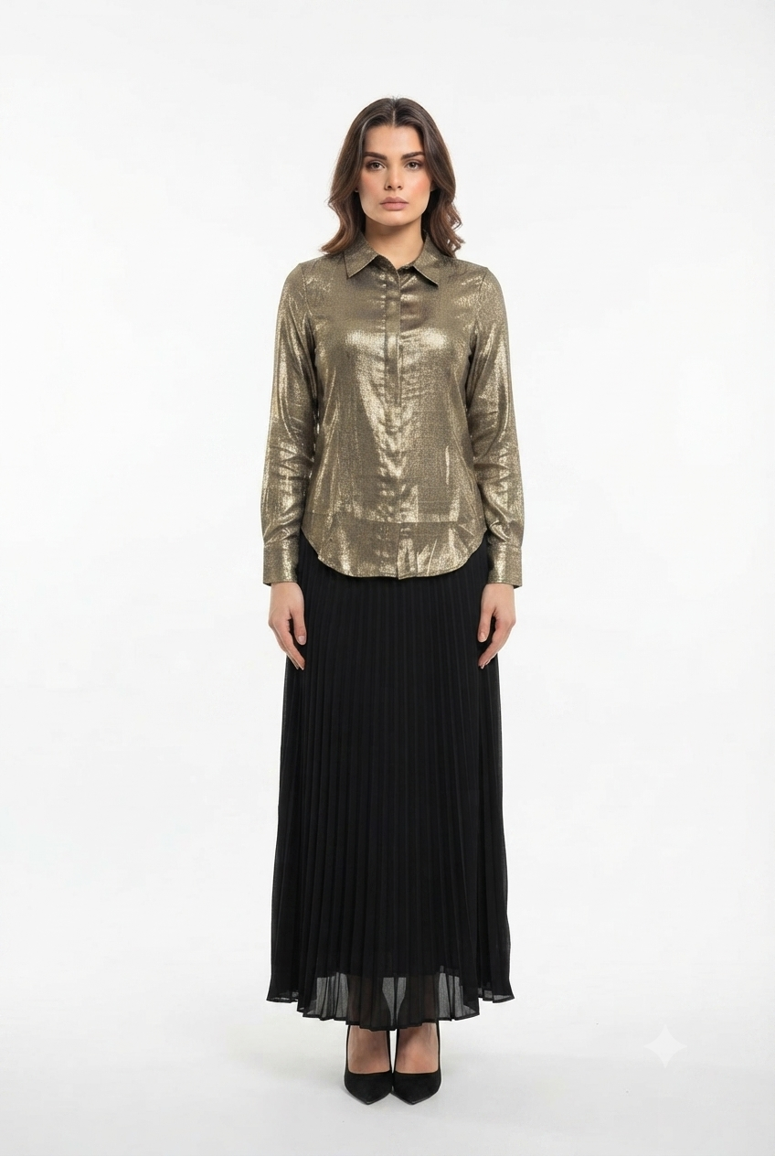 imported ladies golden gliter shirt skirt 2 piece 1498-529 S