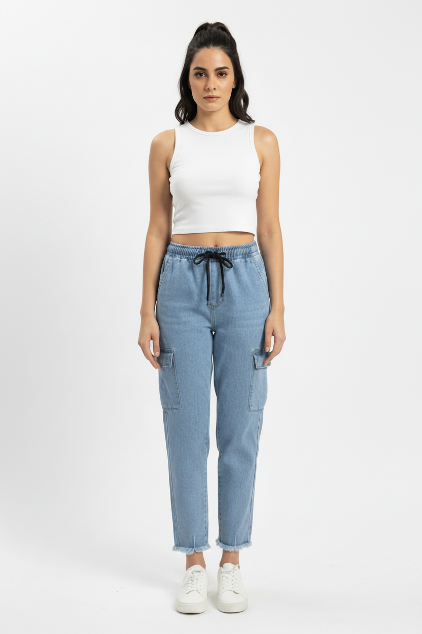 ladies mango cargo jeans light blue