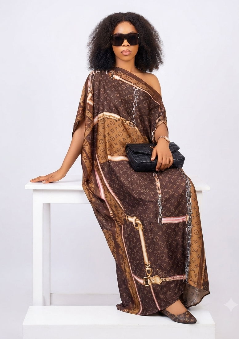 imported ladies silk kaftan brown 17474 S
