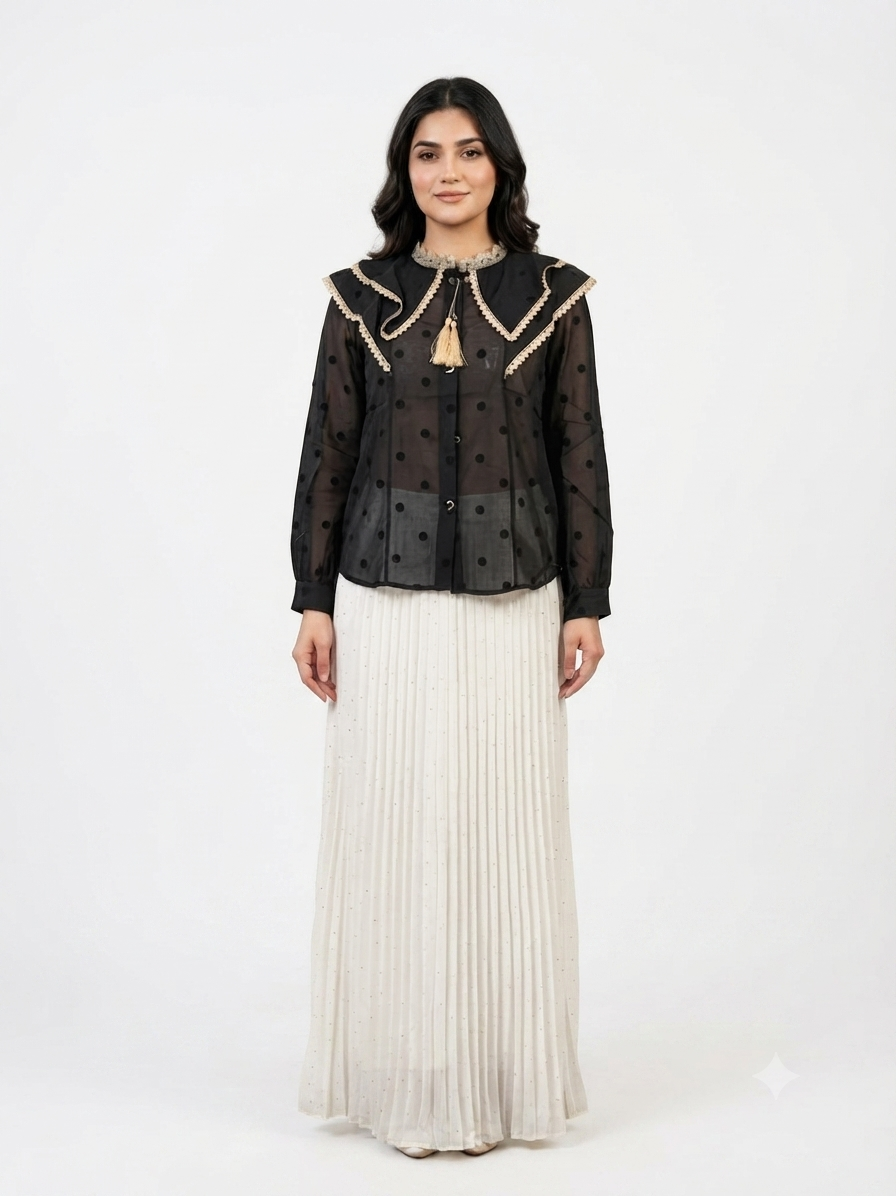 Imported ladies black top skirt 2 piece 8973-529 white S