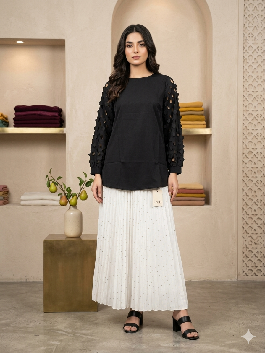 imported ladies black top skirt 2 piece 838-529 white