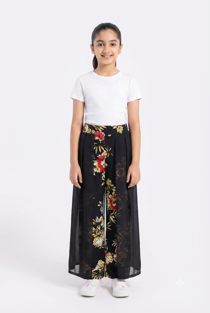 imported kids girl plazzo 00798 black floral