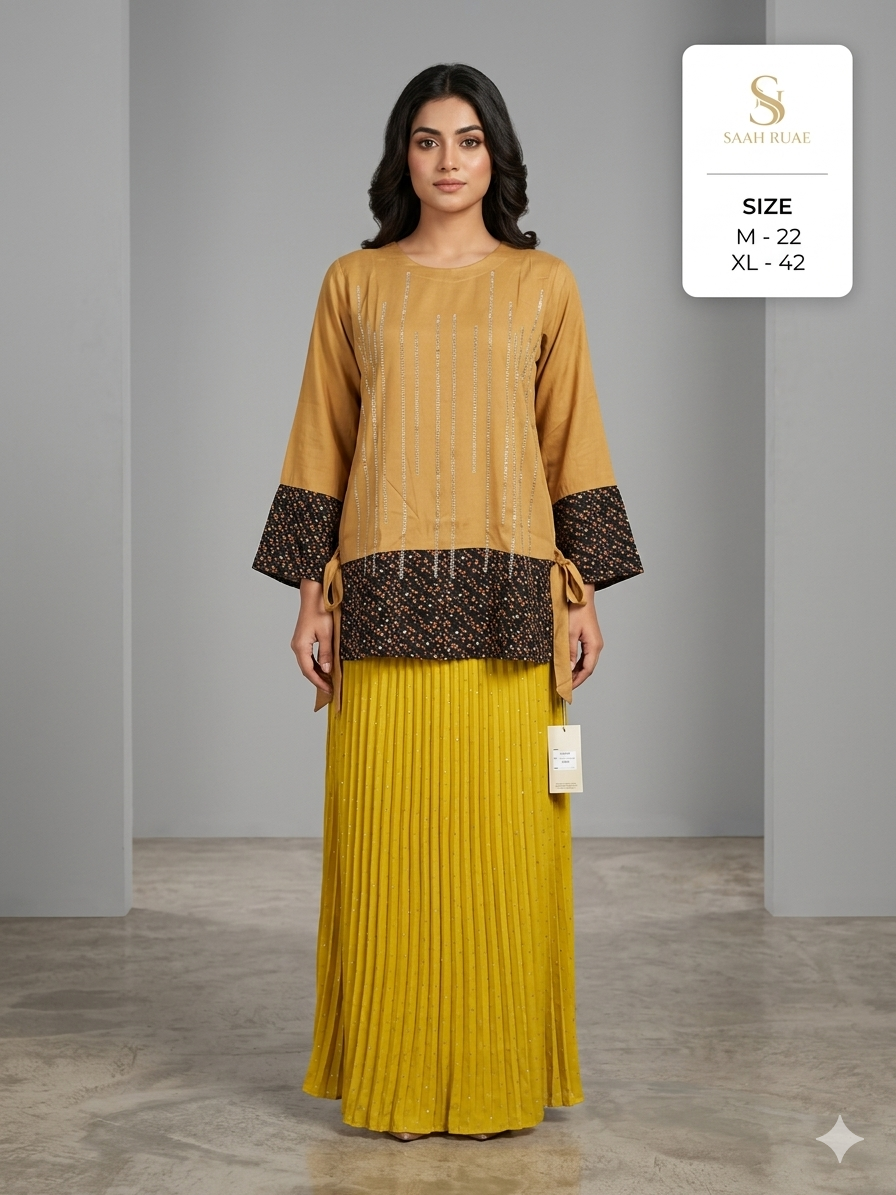 Imported ladies top yellow skirt 2 piece 16726-Q5